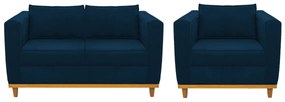 Kit Sofá 2 Lugares e Poltrona Europa Suede Azul Marinho ADJ Decor