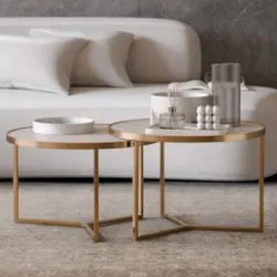 Mesa de Centro Pés Metálicos Kit 2 Thor Off/Dourado E05     - Mpozenat