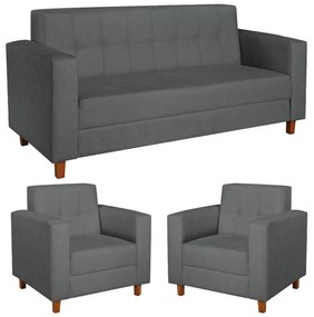 Kit Sofá 2 Lugares e 2 Poltronas Denver Suede Cinza - ADJ Decor