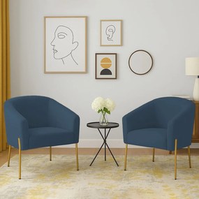 Poltrona Decorativa Pé de Ferro Dourado Kit 2 Stella Suede D03 - D'Rossi - Azul Marinho