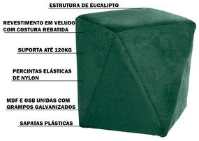 Kit 02 Puffs Decorativo Sala de Estar Blois Veludo Verde G15 - Gran Belo