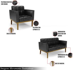 Kit 2 Poltronas Decorativas Karen Pés Fixo em Madeira Castanho PU Preto Brilho G19 - Gran Belo