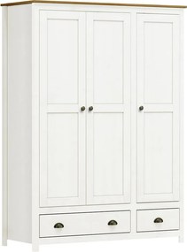 Guarda Roupa Madeira Maciça 3 Portas Osiris 2 Gavetas Branco/Freijó - G74 - Gran Belo
