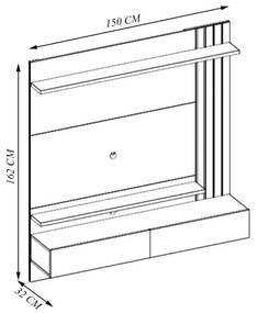 Home Railay Decorativo Ripado Painel Suspenso 150cm p/TV até 65 Polegadas Noce/Preto G73 - Gran Belo