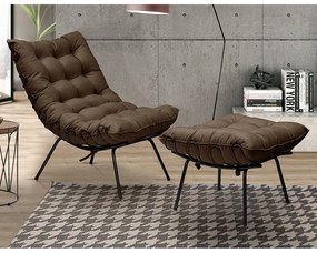 Puff Decorativo Sala de Estar Abel Pés Preto Suede Marrom G41 - Gran Belo