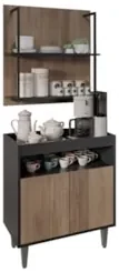 Aparador Cantinho do Café e Painel 2 Prateleiras Flora Z34 Preto/Freij