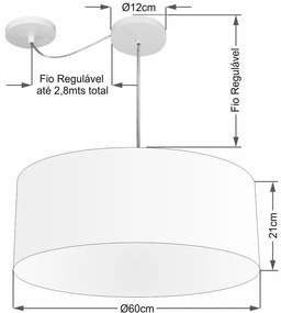 Lustre Pendente Cilíndrico Com Desvio Md-4266 Cúpula em Tecido 60x21cm Café - Bivolt