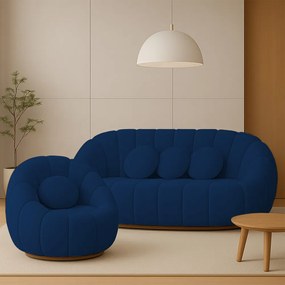 Sofá 2 Lugares com Poltrona Giratória Orgânica Cloud Bouclê E03 - D'Rossi - Azul Marinho