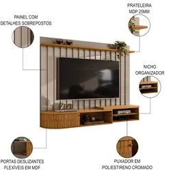 Painel para TV 75 Pol com Bancada Suspensa 207cm Emília M01 Fendi/Natu