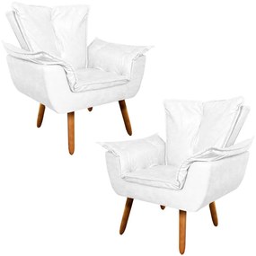 Kit 2 Poltronas Decorativas Pés Palito Charger PU Branco G19 - Gran Belo