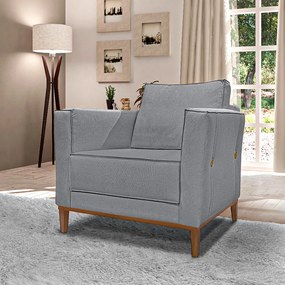 Kit 2 Poltronas Decorativas Pés em Madeira Tarantino Linho Cinza G63 - Gran Belo