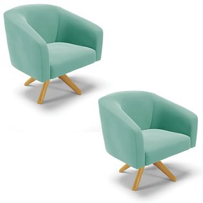 Poltrona Decorativa Giratória MA30 Kit 2 Stella Suede D03 - D'Rossi - Azul Turquesa