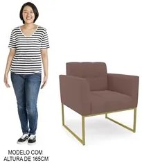 Poltrona Decorativa Base Industrial Dourado Ana Veludo Rosê - Ibiza