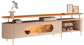 Rack Bancada Greta com Led e Prateleira Vidro TV Até 85 Polegadas Off White/Cinamomo G26 - Gran Belo