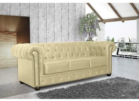 Sofá Chesterfield 3 Lugares com Pés Madeira Couro Bege G40 - Gran Belo