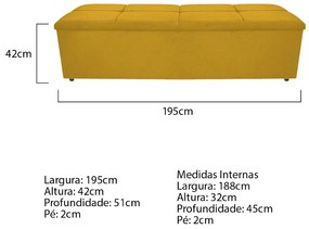 Calçadeira Munique 195 cm King Size Suede Amarelo - ADJ Decor