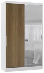 Guarda Roupa Solteiro 134cm 2 Portas e Espelho Taiga Branco/Avelã L01