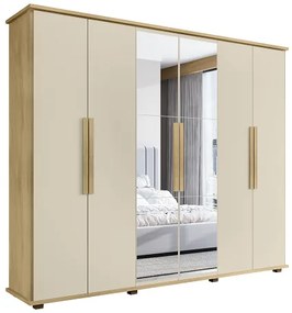Guarda-Roupa Casal Com Espelho 6 Portas 4 Gavetas Canadá Cinamomo/Off White – RV Móveis