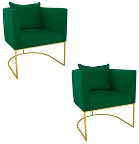 Kit 02 Poltronas Paola Suede Base Metálica Dourado D03 - D'Rossi  - Verde