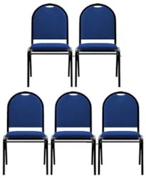 Kit 5 Cadeiras Hoteleiras Auditório Empilhável Linho Z33 Azul - Mpozen