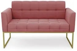 Sofá Namoradeira e 1 Poltrona Base Industrial Dourado Ana Suede Rosê -