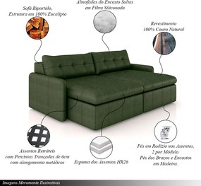 Sofá Retrátil Bipartido Sala de Estar Belém 204cm Couro Verde Manchado G52 - Gran Belo