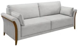 Sofá Living 3 Lugares 222cm Pés Madeira Roya Z32 Veludo Cinza - Mpozen