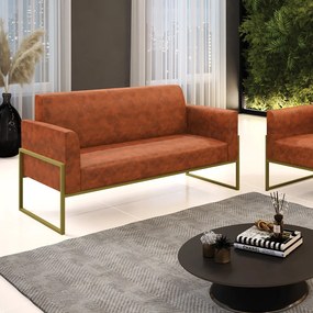 Sofá Namoradeira Base Industrial Alta Dourado Marisa Corano - Nozes