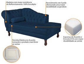 Recamier Diana 160cm Lado Direito Suede Azul Marinho - ADJ Decor