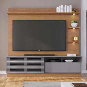 Estante de TV 70 Polegadas 200cm com Led Lidia C04 - D'Rossi - Freijó e Cinza Fosco