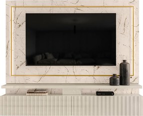 Painel TV 75 Pol 216cm Bancada Suspensa Ripado Lurian Calacata/Off White M20 - D'Rossi