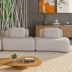 Sofá Ilha 314cm 2 Módulos Sala de Estar Moby Boucle Grafite Z08 - Mpoz