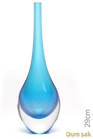 Gota Mini Alta Água-marinha com Ouro Murano Cristais Cadoro