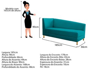 Recamier Valéria 185cm Lado Esquerdo Suede Azul Turquesa - ADJ Decor