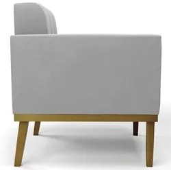 Poltrona Decorativa Base Madeira Castanho Ana Suede Cinza - Ibiza