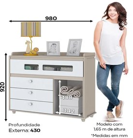 Cômoda Infantil Aquarela 4 Gavetas 1 Porta - Branco/Cristal