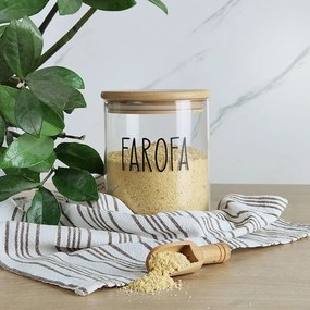 Pote de Vidro e Tampa de Bambu com Etiqueta