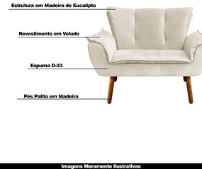 Poltrona Namoradeira Pés Palito Charger Veludo Bege G19 - Gran Belo