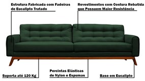 Sofá 3 Lugares Sala de Estar Eros 180 cm Veludo Esmeralda Base Fixa G15 - Gran Belo