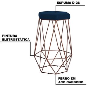 Banqueta Decorativa Rubel Base Bronze Veludo Azul G41 - Gran Belo