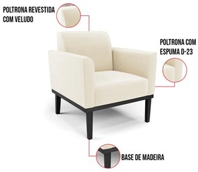 Kit 2 Poltronas Base de Madeira Fixa Preto Marisa Veludo D03 - D'Rossi - Bege