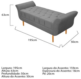 Recamier Estofado Ari 195 cm King Size Suede Cinza - ADJ Decor