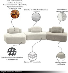 Sofá Ilha Sala de Estar 2 Módulos e Chaise Dakota Encosto Almofadas Soltas Bouclê Rústico OffWhite/Greige G33 - Gran Belo