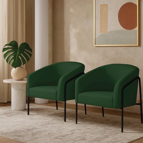Poltrona Sala Industrial Alta Preto Kit 2 Stella Veludo D03 - D'Rossi - Verde