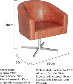 Poltrona Luiza Base Giratória de Metal Sintético Nozes - ADJ Decor