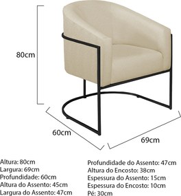 Poltrona Decorativa Sala de Estar Recepção Luiza Base de Ferro Preto Suede - ADJ Decor