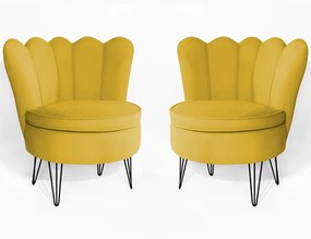 Conjunto 2 Poltrona Dália Pés Hairpin Legs Preto Veludo Amarelo