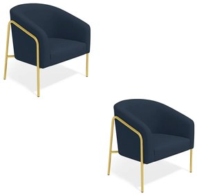 Poltrona Sala Industrial Alta Dourado Kit 2 Stella Suede D03 - D'Rossi  - Azul