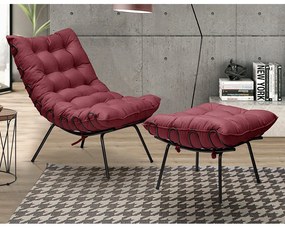 Puff Decorativo Sala de Estar Abel Pés Preto Suede Bordô G41 - Gran Belo