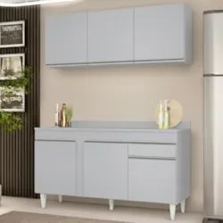 Armário Cozinha e Balcão Com Tampo 150cm Dakota Cinza Claro - Lumil